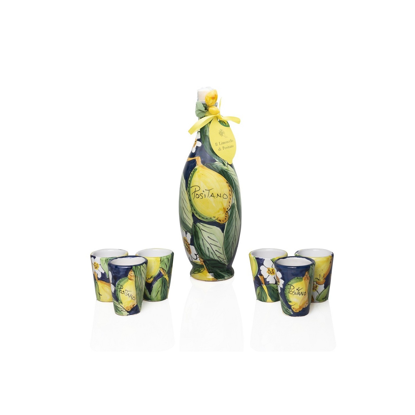 Ceramic bottle 50cl with a Mediterranean design + set of ceramic shot glasses - Sapori e Profumi di Positano
