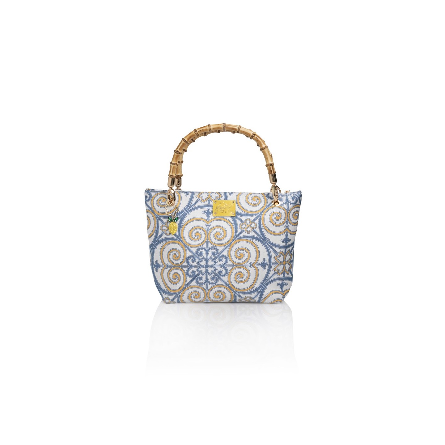 Cotton and silk bag from San Leucio, handmade in Italy with a real bamboo handle – Sapori di Positano