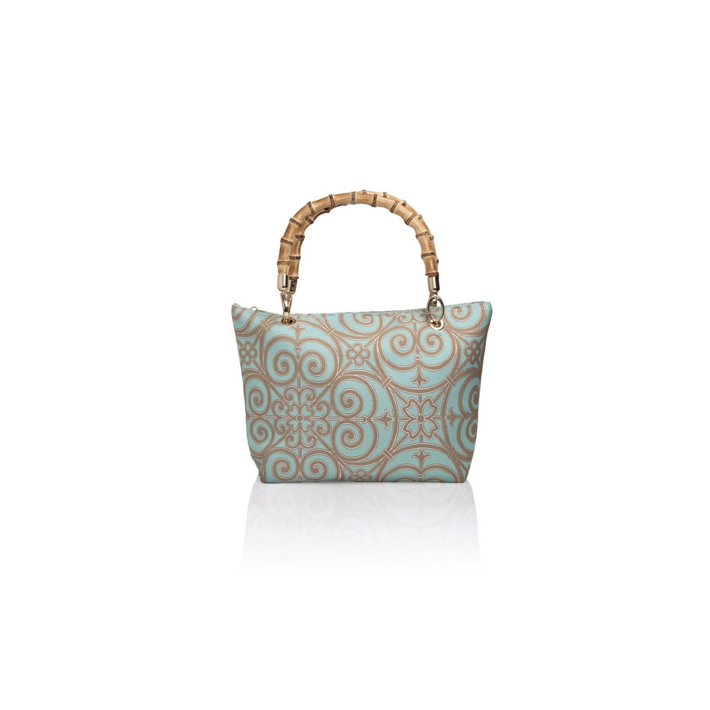 Borsa in cotone e seta di San Leucio realizzata a mano in Italia con manico vero bamboo – Sapori di Positano