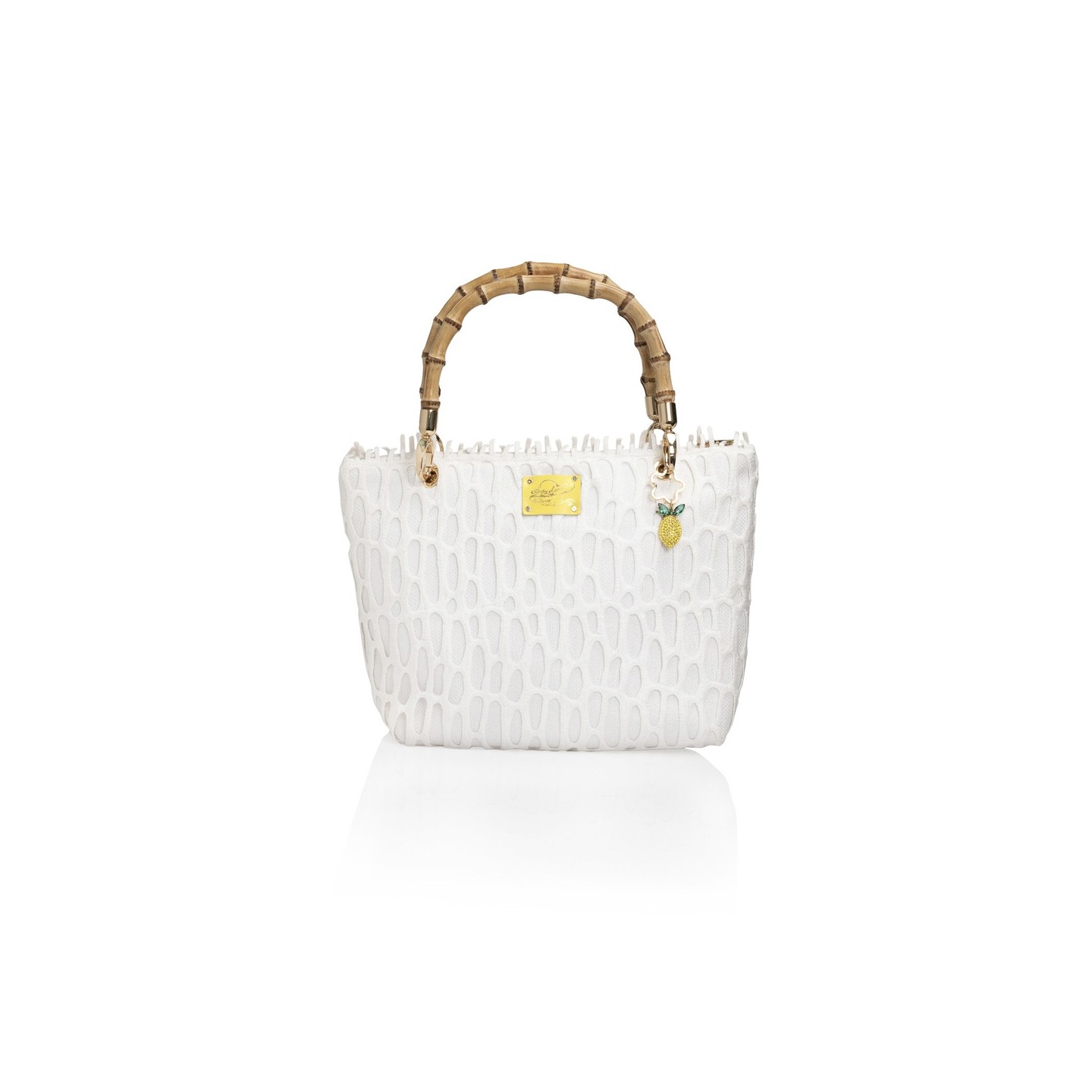 Canvas and Italian lace bag, handmade in Italy with a real bamboo handle – Sapori e profumi di Positano