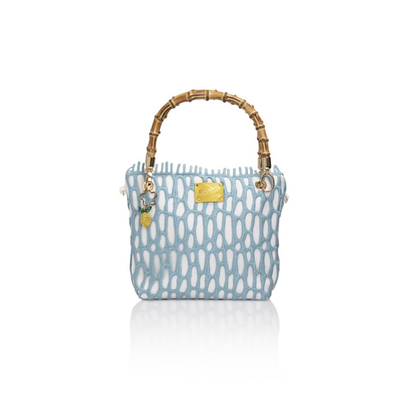 Canvas and Italian lace bag, handmade in Italy with a real bamboo handle – Sapori e profumi di Positano