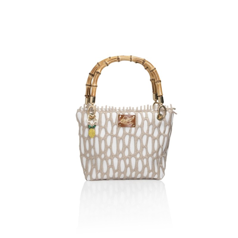 Canvas and Italian lace bag, handmade in Italy with a real bamboo handle – Sapori e profumi di Positano