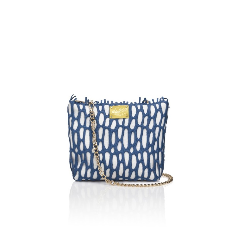 Canvas and Italian lace bag, handmade in Italy by Sapori e profumi di Positano with with a chain strap – Sapori e profumi di Pos