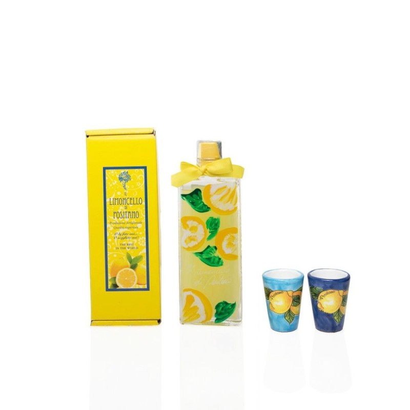 Limoncello artigianale 20 cl e bicchierini di ceramica fatti a mano a Positano - Sapori e Profumi id Positano