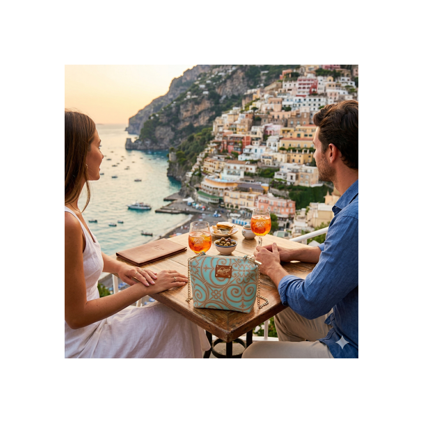 Borsa in cotone e seta di San Leucio realizzata a mano in Italia con tracolla catena – Sapori e profumi di Positano