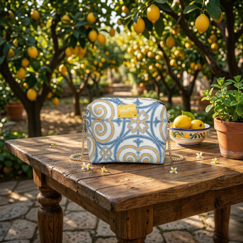 Cotton and silk bag from San Leucio, handmade in Italy with with a chain strap – Sapori e profumi di Positano