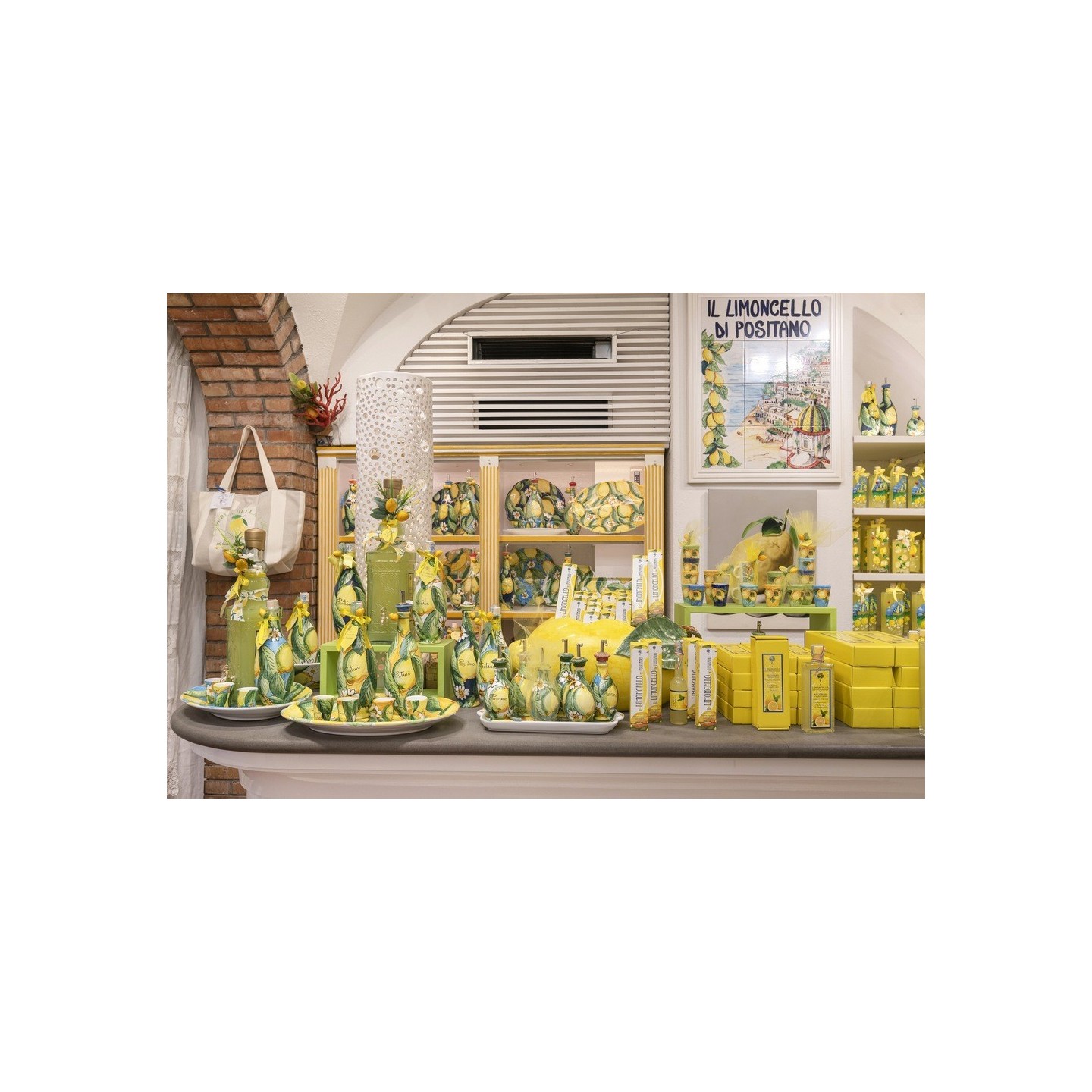 Bottiglia in ceramica dal design mediterraneo 50cl + set bicchierini e vassoio in ceramica - Sapori e Profumi di Positano