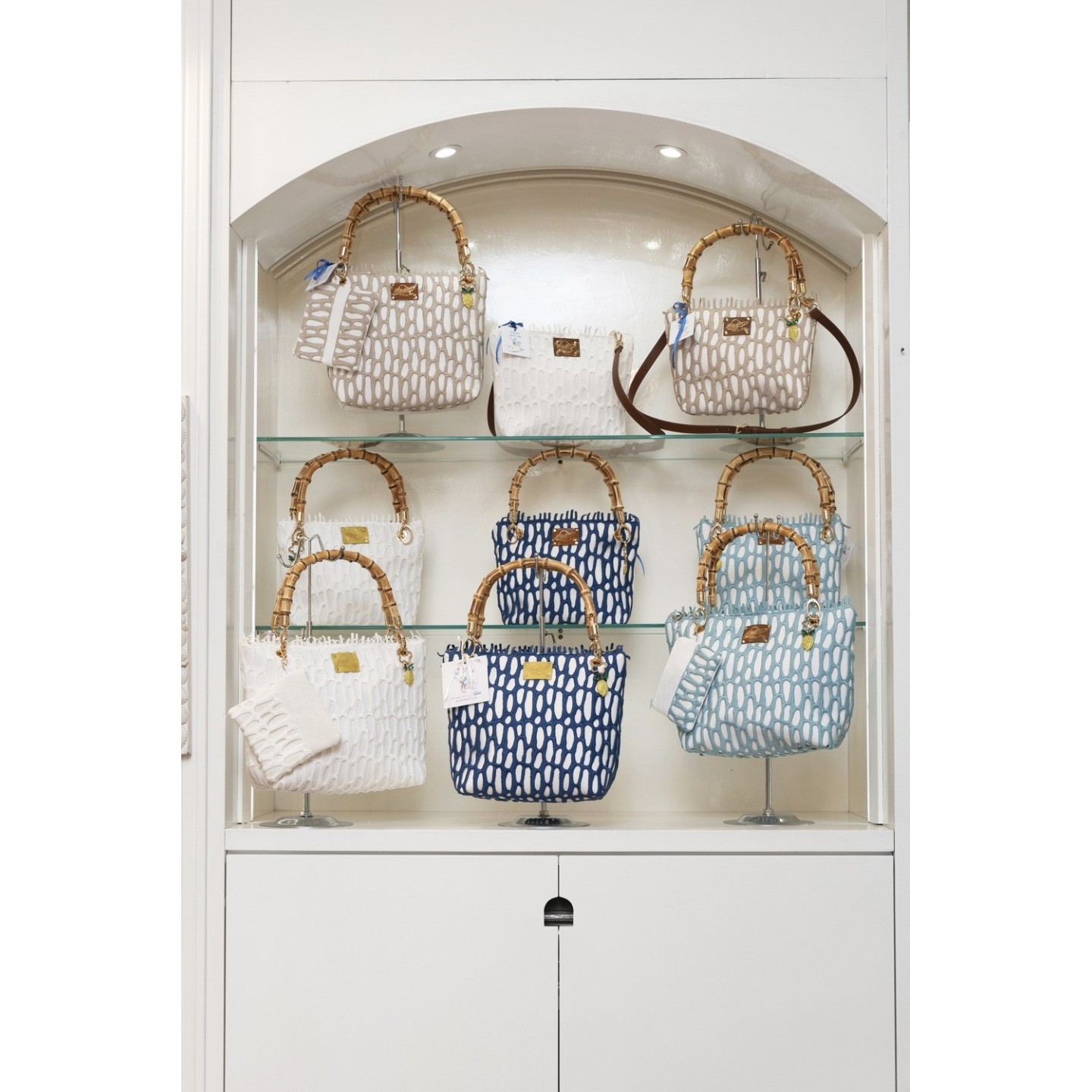 Borsa in canvas e merletto italiano a mano in Italia con manico vero bamboo – Sapori e profumi di Positano