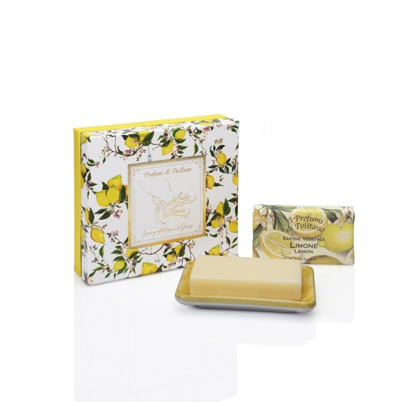 Set piatto in ceramica artigianale e sapone vegetale al limone e Acqua di Positano  - Sapori e Profumi di Positano