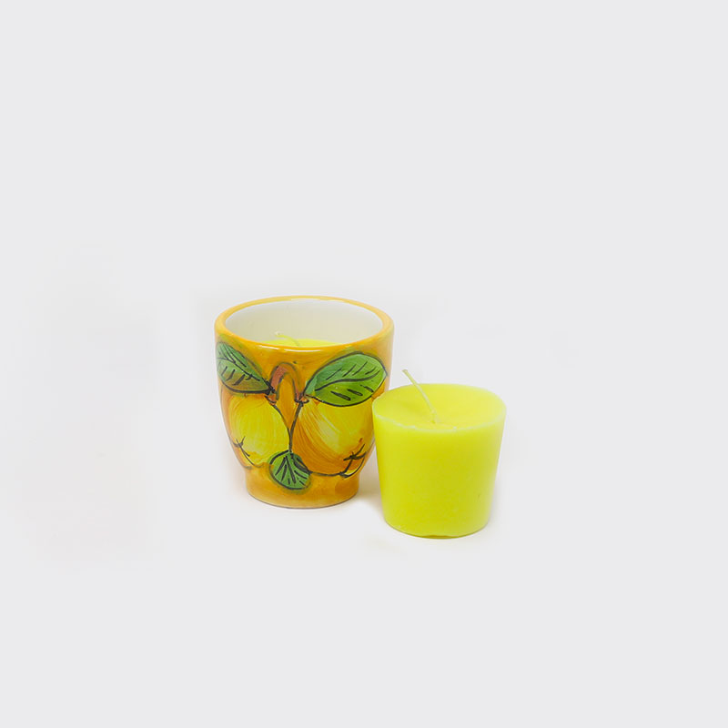 Vasetto in ceramica dipinto a mano con candela al limone e ricarica